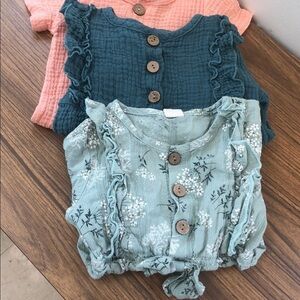 2 Boutique Mae Cotton Muslim Ruffle Long-Sleeve Romper Lot  EU 100/US 3/4